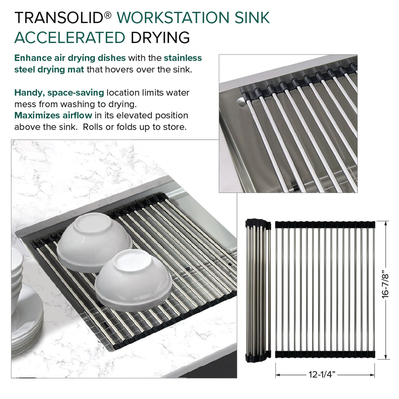Transolid KWSSU331910 33-in X 19-in X 10-in 18-Gauge Undermount Stainless Steel Kitchen Workstation Sink