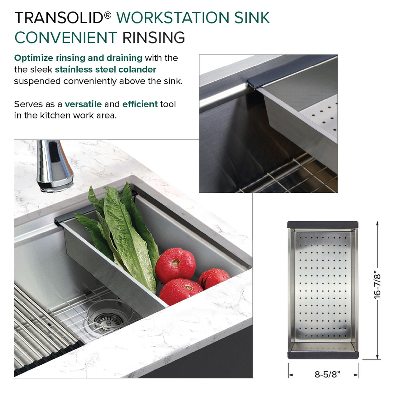 Transolid KWSSU331910 33-in X 19-in X 10-in 18-Gauge Undermount Stainless Steel Kitchen Workstation Sink