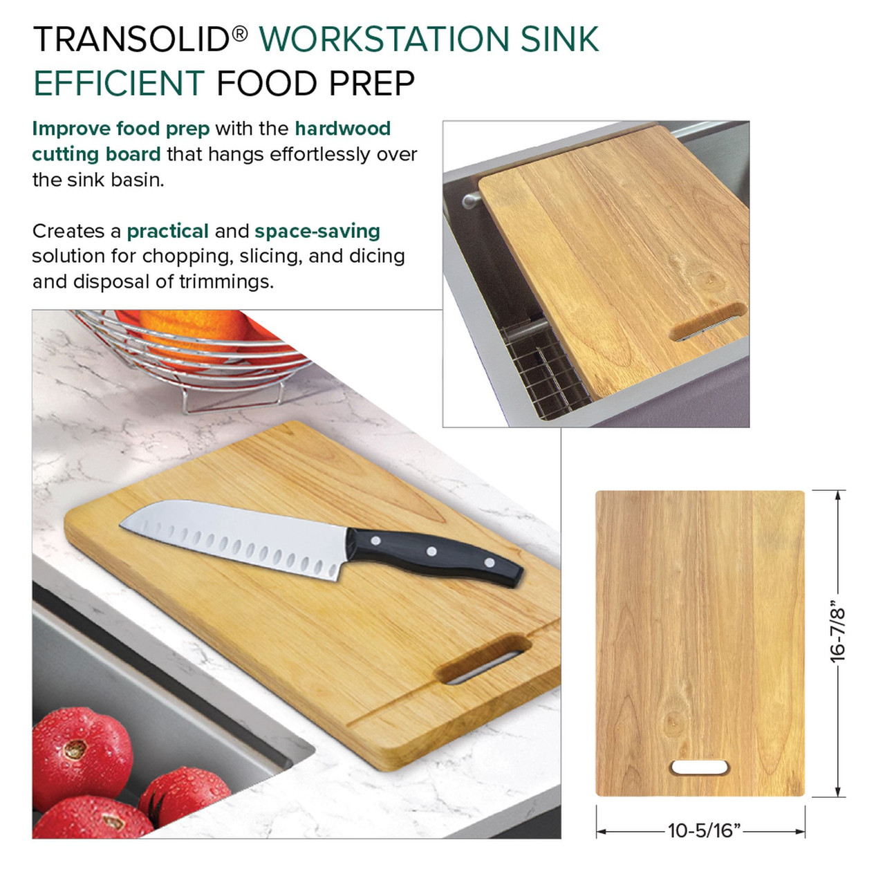 Transolid KWSSU331910 33-in X 19-in X 10-in 18-Gauge Undermount Stainless Steel Kitchen Workstation Sink