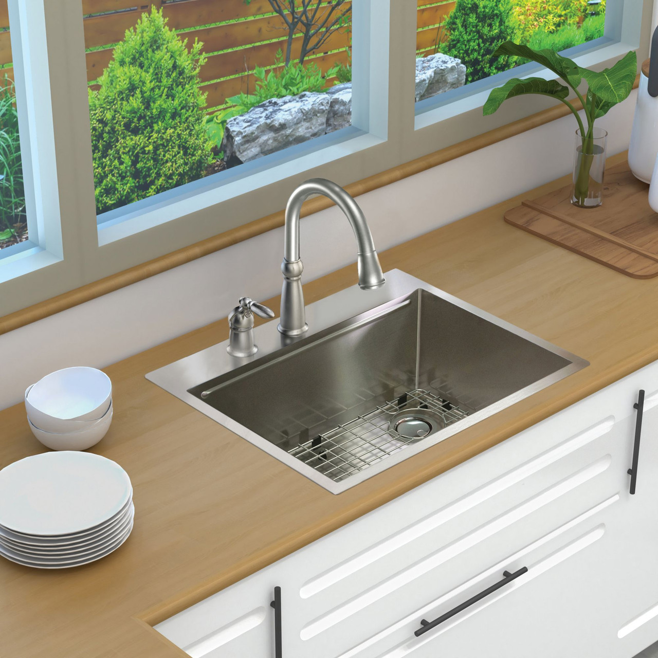Transolid KWSST272210-ML2 27-in X 22-in X 10-in 18-Gauge Drop-in Stainless Steel Kitchen Workstation Sink with ML2 Faucet Holes