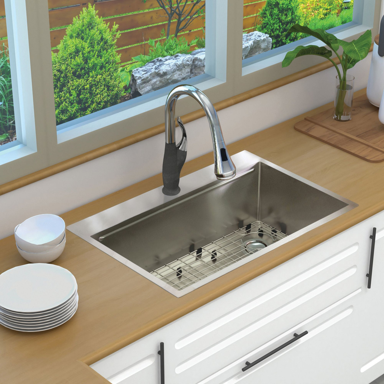 Transolid KWSST332210-1 33-in X 22-in X 10-in 18-Gauge Drop-in Stainless Steel Kitchen Workstation Sink with 1 Faucet Hole