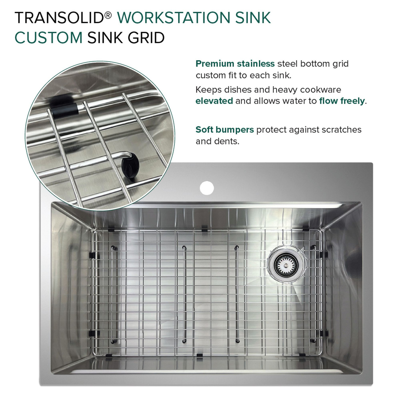 Transolid KWSST332210-1 33-in X 22-in X 10-in 18-Gauge Drop-in Stainless Steel Kitchen Workstation Sink with 1 Faucet Hole