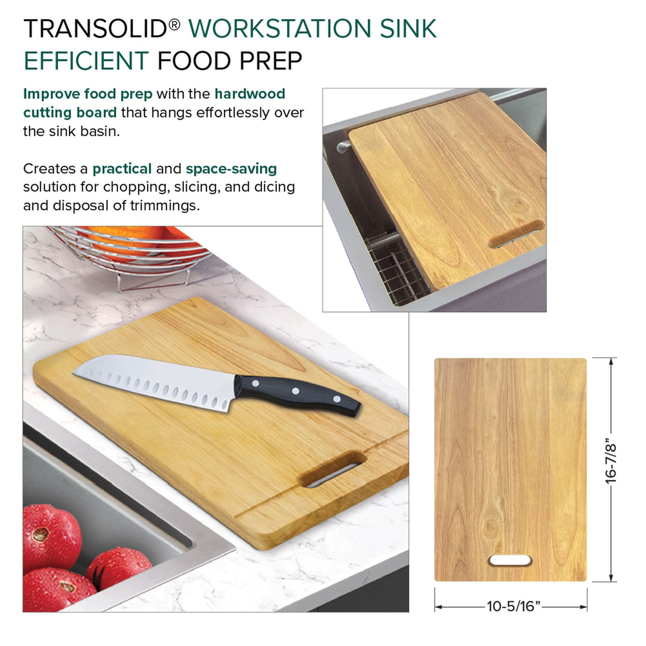 Transolid KWSST332210-MR2 32-in X 22-in X 10-in 18-Gauge Drop-in Stainless Steel Kitchen Workstation Sink with MR2 Faucet Holes