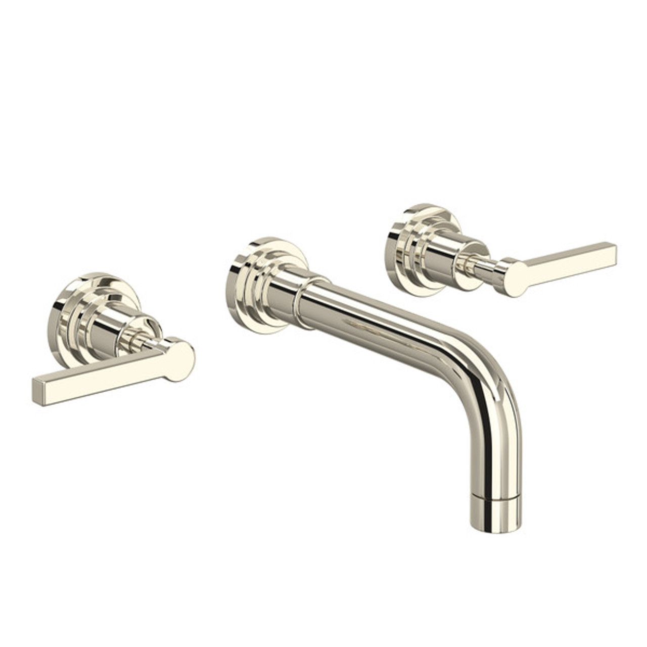 Rohl A2207LMPNTO-2 Lombardia Wall Mount Widespread Bathroom Faucet with Metal Lever Handle, Polished Nickel