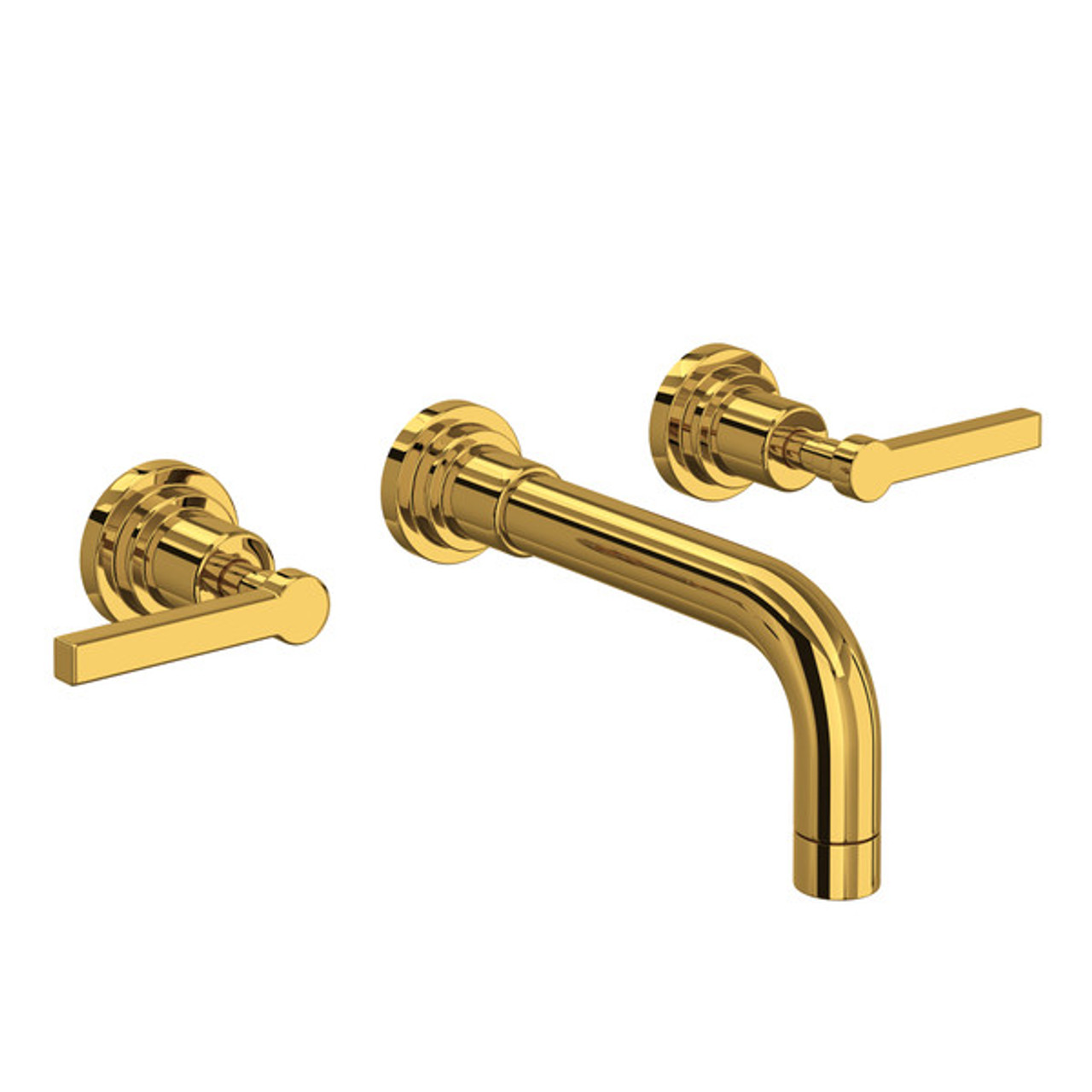 Rohl A2207LMULBTO-2 Lombardia Wall Mount Widespread Bathroom Faucet with Metal Lever Handle, Unlacquered Brass