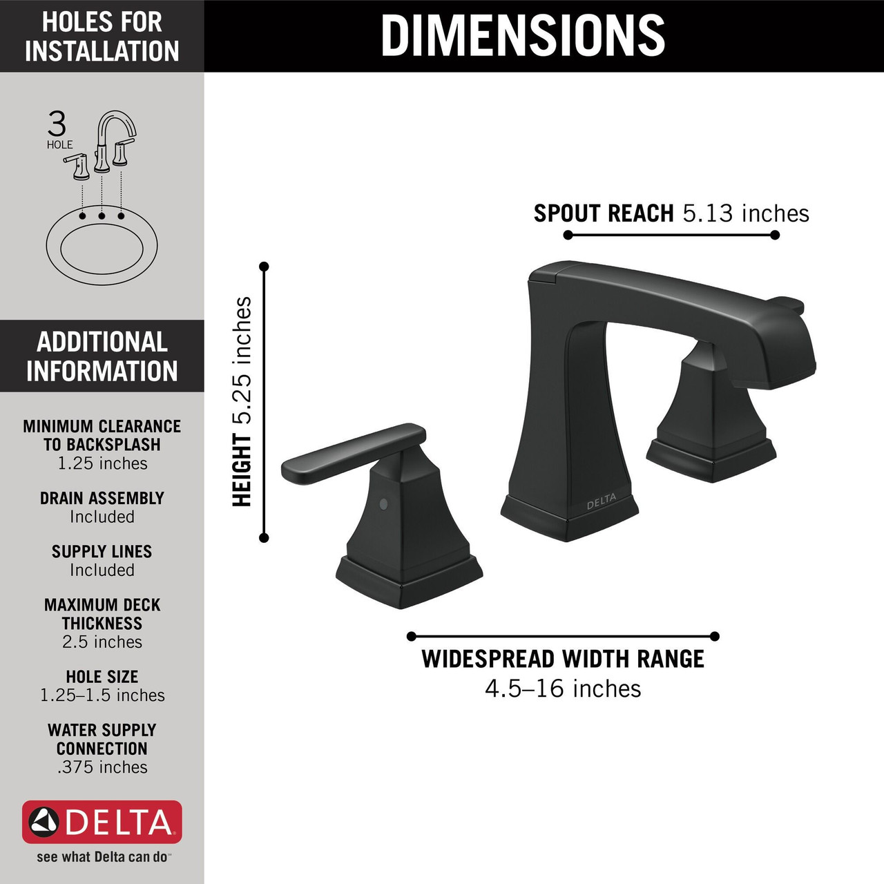 Delta 3564-BLMPU-DST Ashlyn Two Handle Widespread Metal Pop Up Lavatory Faucet, Matte Black
