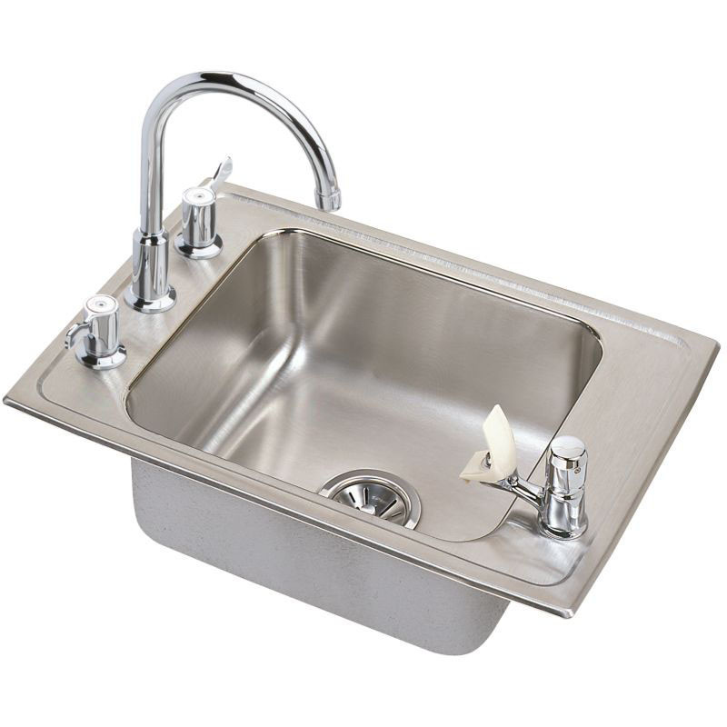 Elkay DRKAD251760C Stainless Steel Single Bowl Top Mount Sink and Faucet Kit with 4 Faucet Holes in Lustrous Highlighted Satin