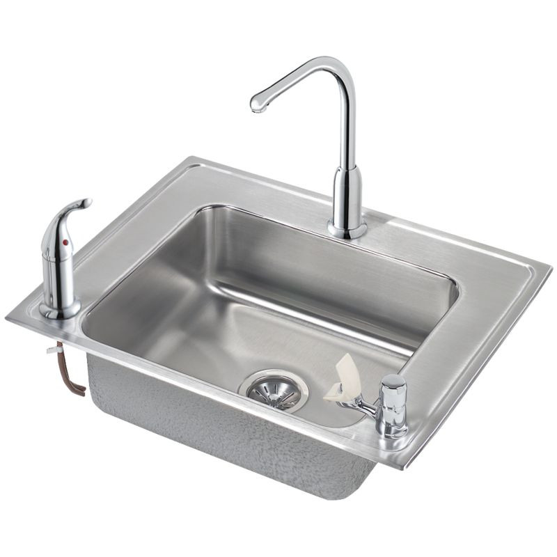 Elkay DRKAD282240LC Stainless Steel Single Bowl Top Mount Sink and Faucet Kit with 3 Faucet Holes in Lustrous Highlighted Satin