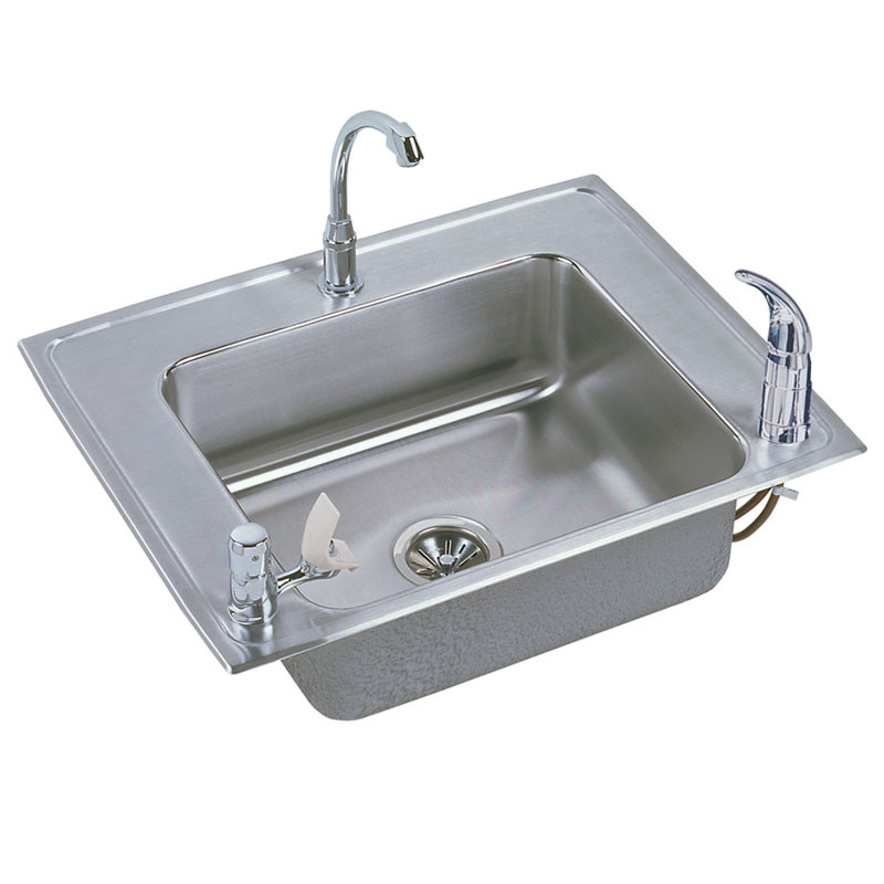 Elkay DRKAD282255LC Stainless Steel Single Bowl Top Mount Sink and Faucet Kit with 3 Faucet Holes in Lustrous Highlighted Satin