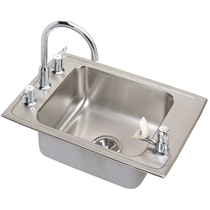 Stainless Steel Single Bowl Top Mount Quick-Clip Sink and Faucet Kit with 4 Faucet Holes in Lustrous Highlighted Satin
