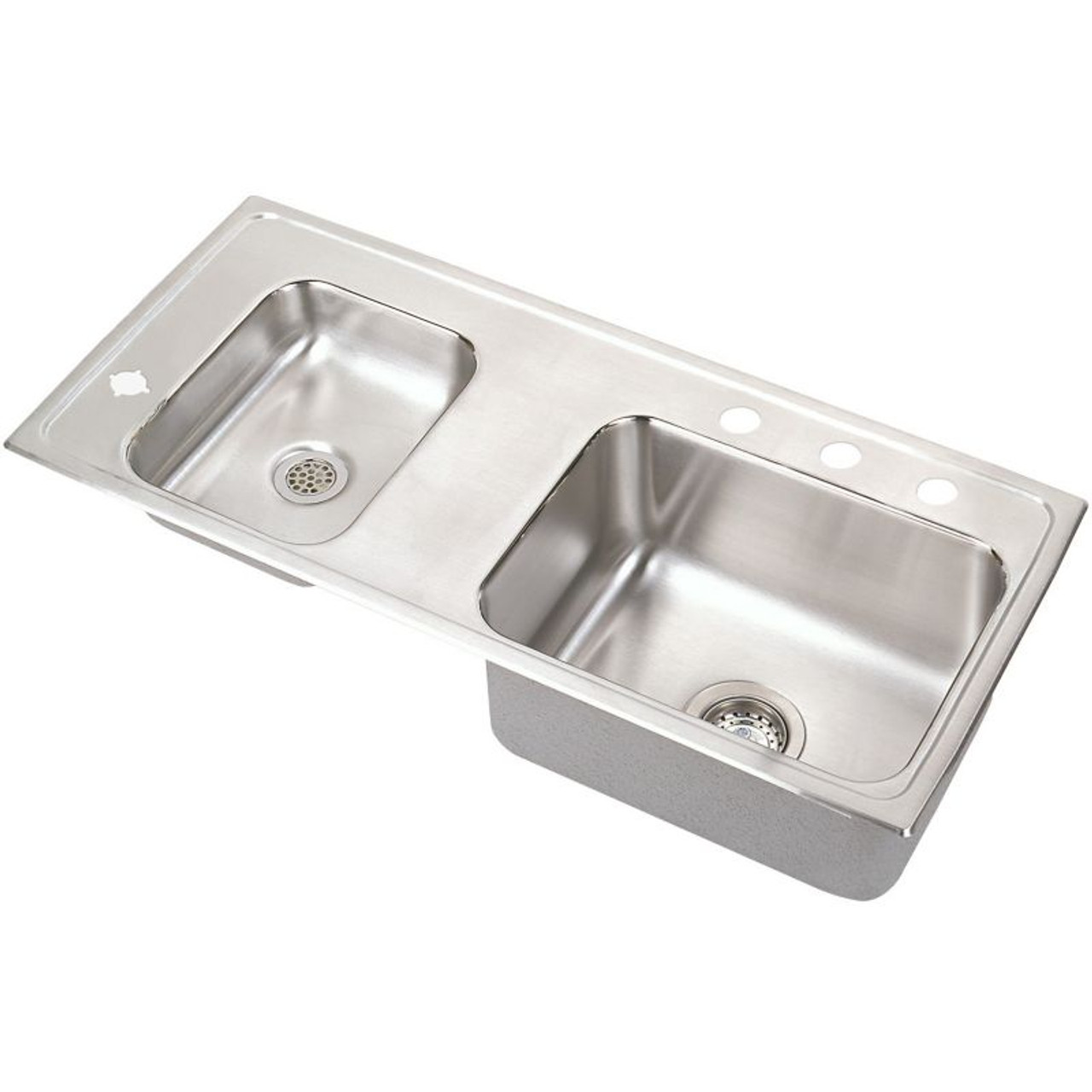 37-1/4" x 17" x 6" 18 Gauge Stainless Steel Double Bowl Quick-Clip Drop-in Classroom ADA Sink with 3 Faucet Holes and 1 Left Slotted Hole in Lustrous Satin