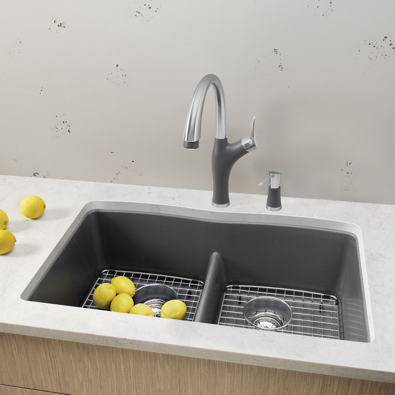 19.25-in x 32-in Granite 9.5-in Deep Kitchen Sink, in Cinder