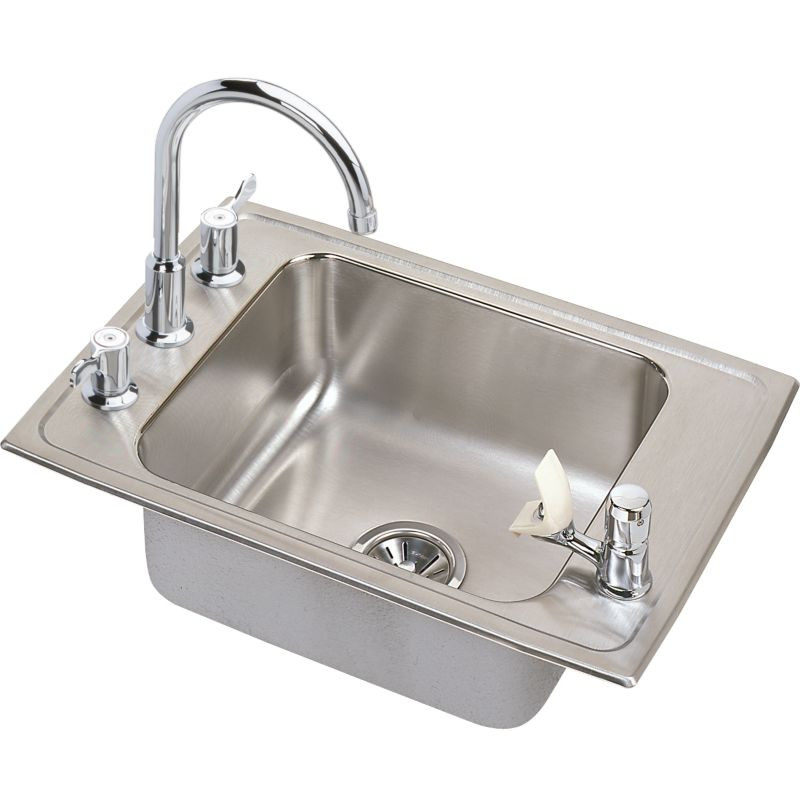 Elkay DRKR2220C Stainless Steel Single Bowl Top Mount Sink and Faucet Kit with 4 Faucet Holes in Lustrous Highlighted Satin