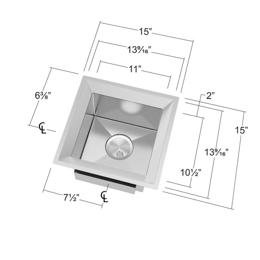 15-in x 15-in x 9-in 14 Gauge Single Bowl, Undermount Stainless Steel Kitchen Sink with SinkPocket™