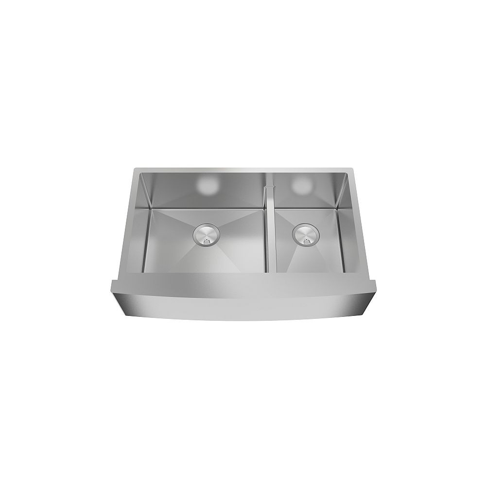35.5-in x 22-in x 10-in 16 Gauge 60/40 Double Bowls, Farmhouse Stainless Steel Kitchen Sink with Low Divide, Undermount Installation
