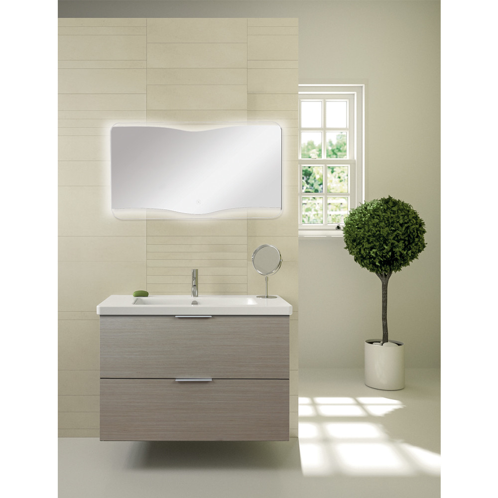 35.43 X 1.18 X 23.62 LED-Backlit Contemporary Mirror with Touch Sensor