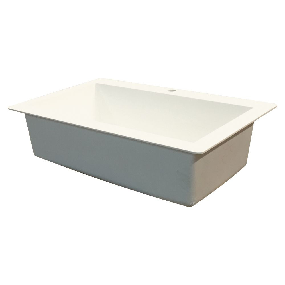 22-in W x 33-in L Granite Super Single Drop-in 1-Hole Kitchen Sink in White with Grid, Strainer, Installation Kit