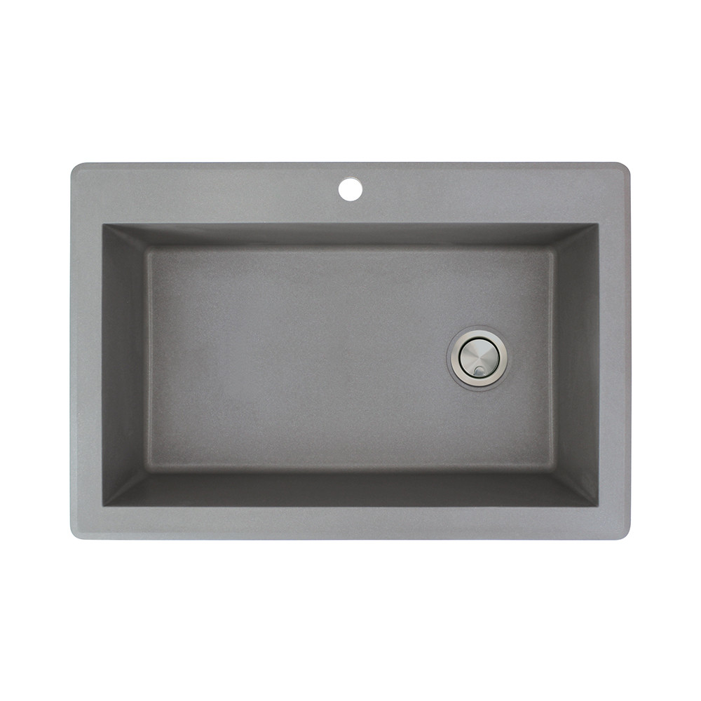 22-in W x 33-in L Granite Super Single Drop-in 1-Hole Kitchen Sink in Grey with Grid, Strainer, Installation Kit