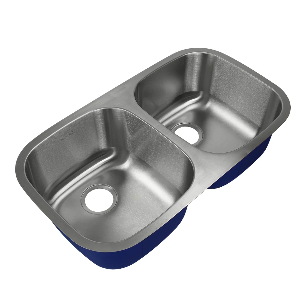 32.5-in x 18-in x 9-in 16 Gauge Equal Double Bowls, Undermount Stainless Steel Kitchen Sink Kit with Grids, Strainer, Disposer Strainer, Installation Kit