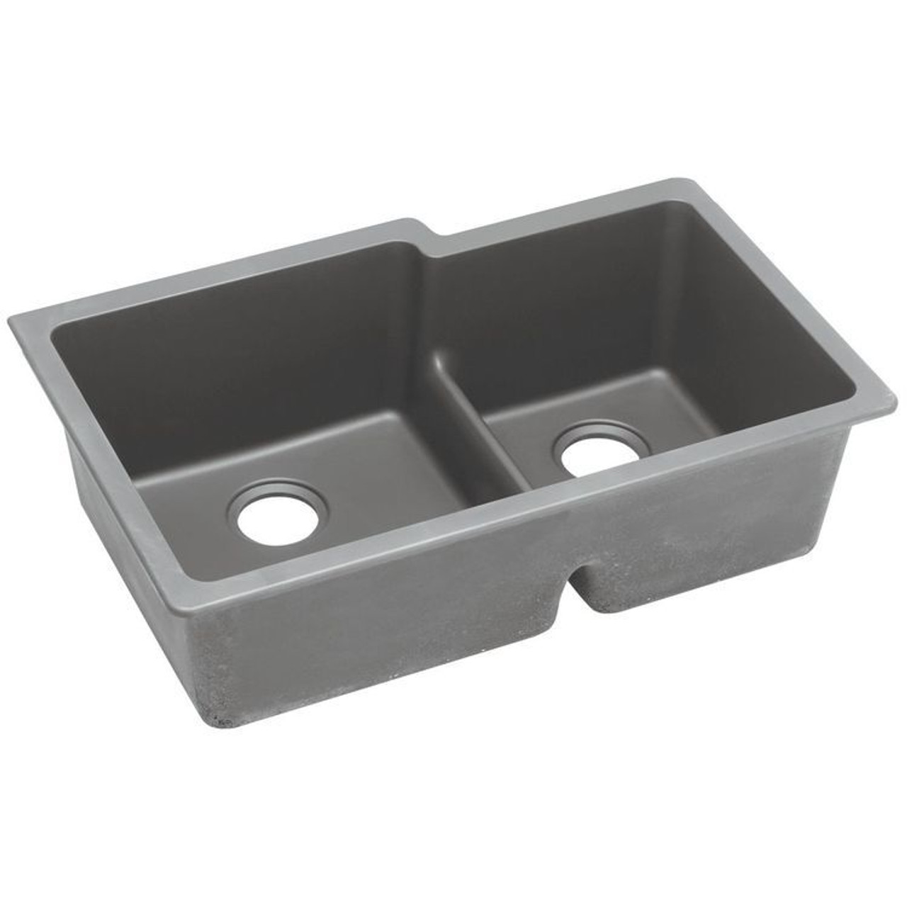 33" x 20-1/2" x 9-1/2" Quartz Offset 60/40 Double Bowl Undermount Sink with Aqua Divide in Greystone