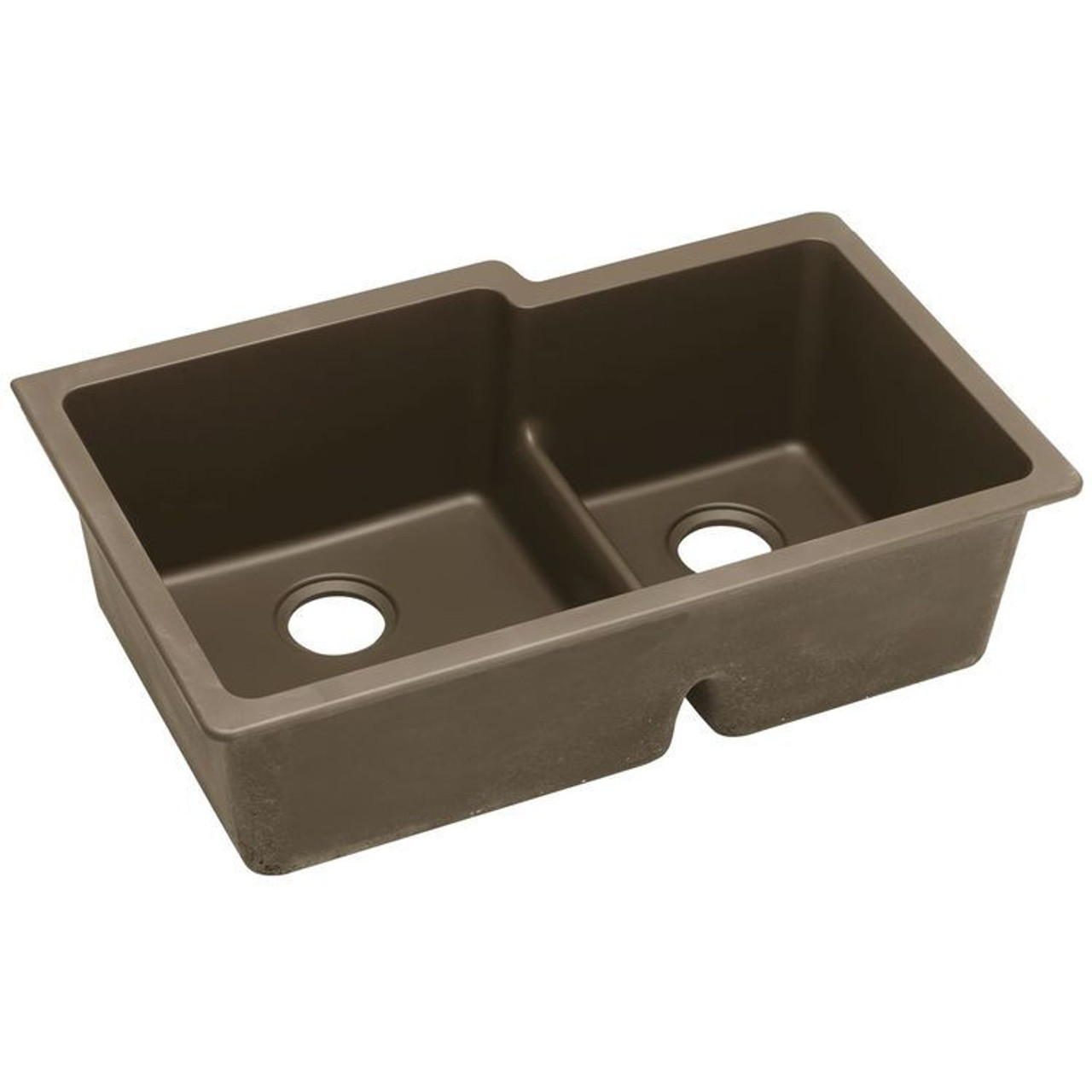 33" x 20-1/2" x 9-1/2" Quartz Offset 60/40 Double Bowl Undermount Sink with Aqua Divide in Mocha