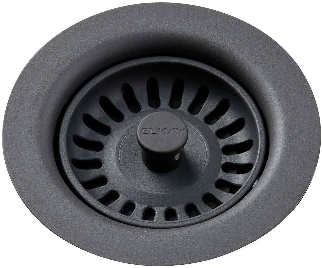 Polymer Drain Fitting with Removable Basket Strainer and Rubber Stopper in Dusk Gray