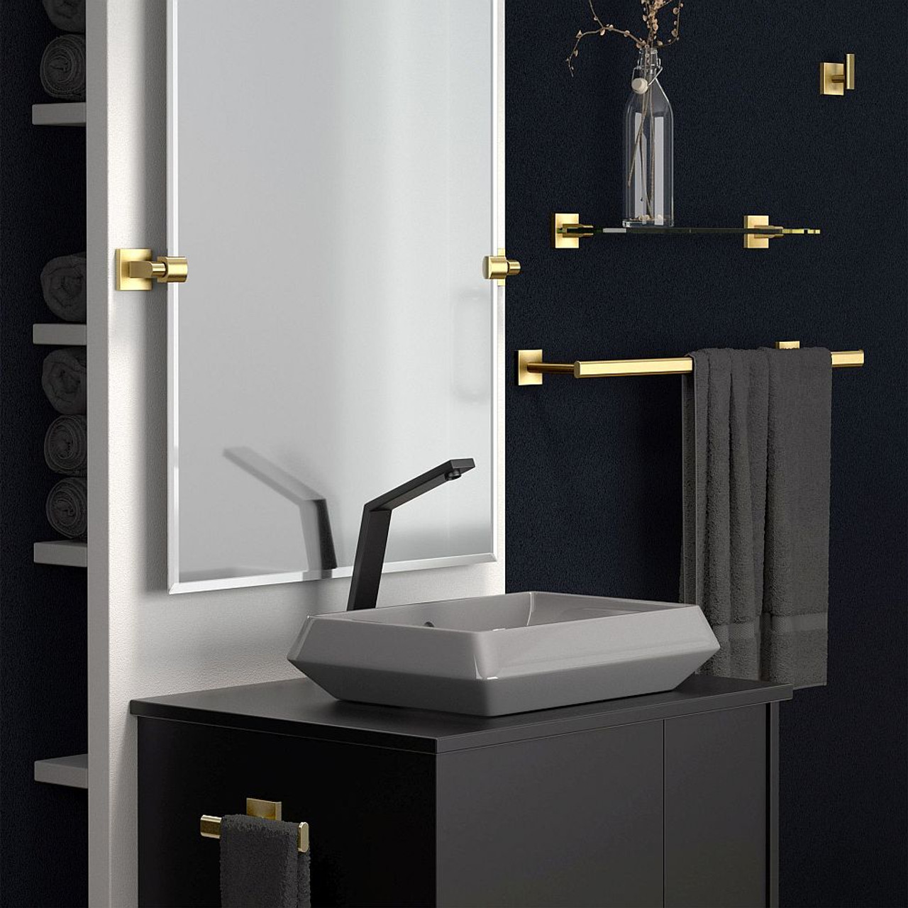 Gatco KA-ELE-5-BB 5-Piece Bathroom Accessory Kit with Mirror, Brushed Brass