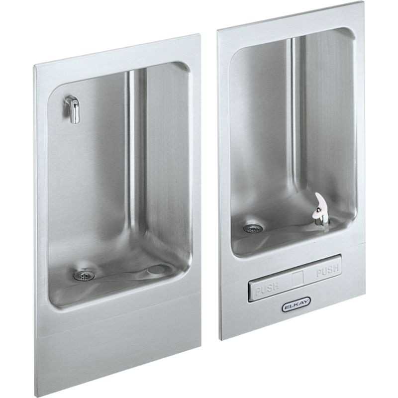 Wall Mount Fully Recessed Drinking Fountain wth Cuspidor in Stainless Steel