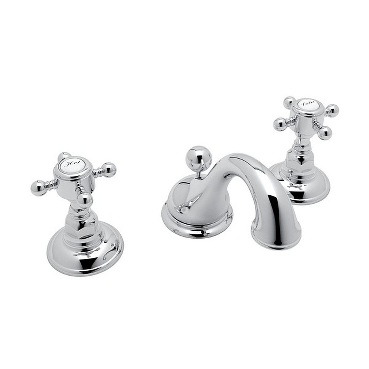 Rohl A1408XMAPC-2 C-Spout Widespread Lavatory Faucet with Cross Handles Pop-Up in Polished Chrome