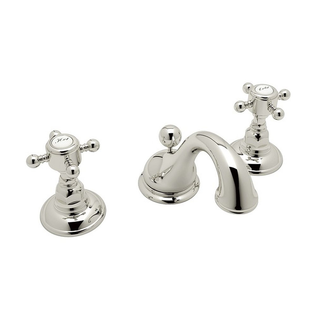 Rohl A1408XMPN-2 C-Spout Widespread Lavatory Faucet with Cross Handles Pop-Up in Polished Nickel