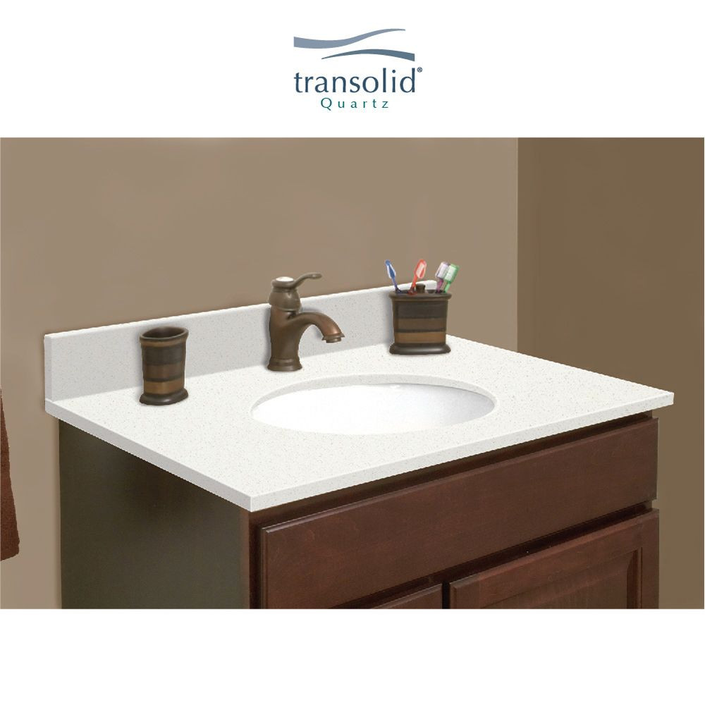 Transolid VT58x22-1OU-3A-A-W-8  58 in. W x 22.25 in. D Quartz Vanity Top in Milan White with 8in Centerset and Oval Undermount Sink