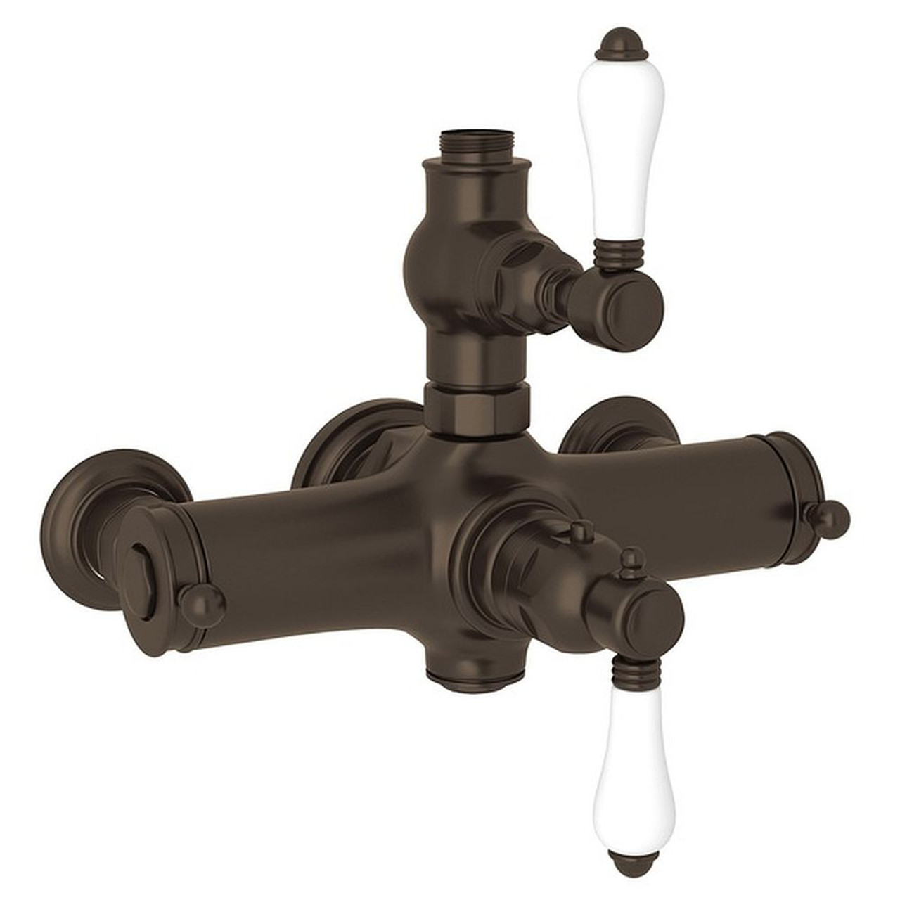 Italian Bath Exposed Thermostatic Valve with White Porcelain Lever in Tuscan Brass