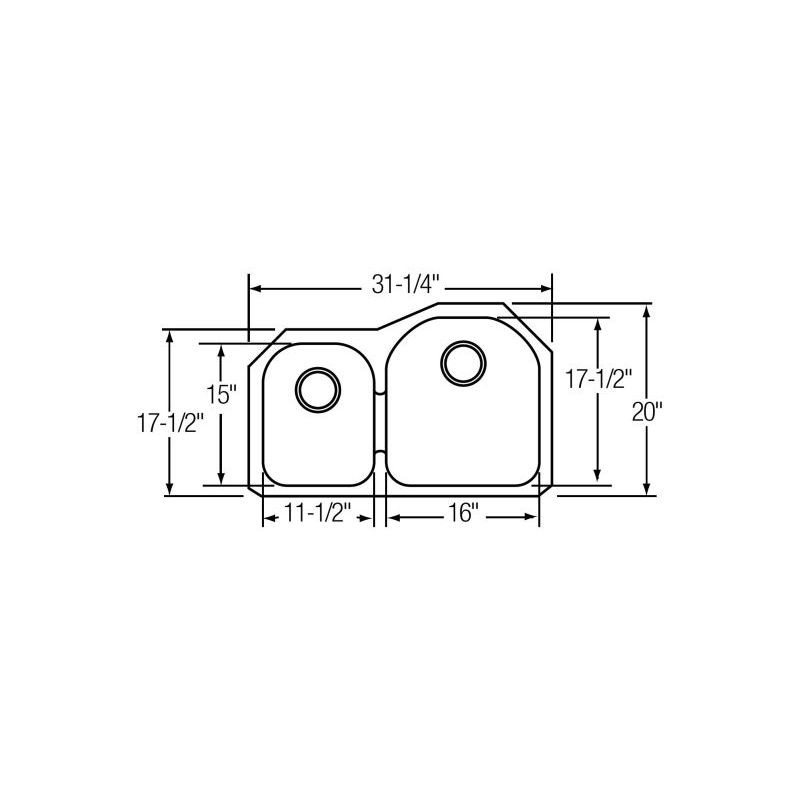 Elkay EGUH311910L Stainless Steel Double Bowl Undermount Sink in Soft Highlighted Satin