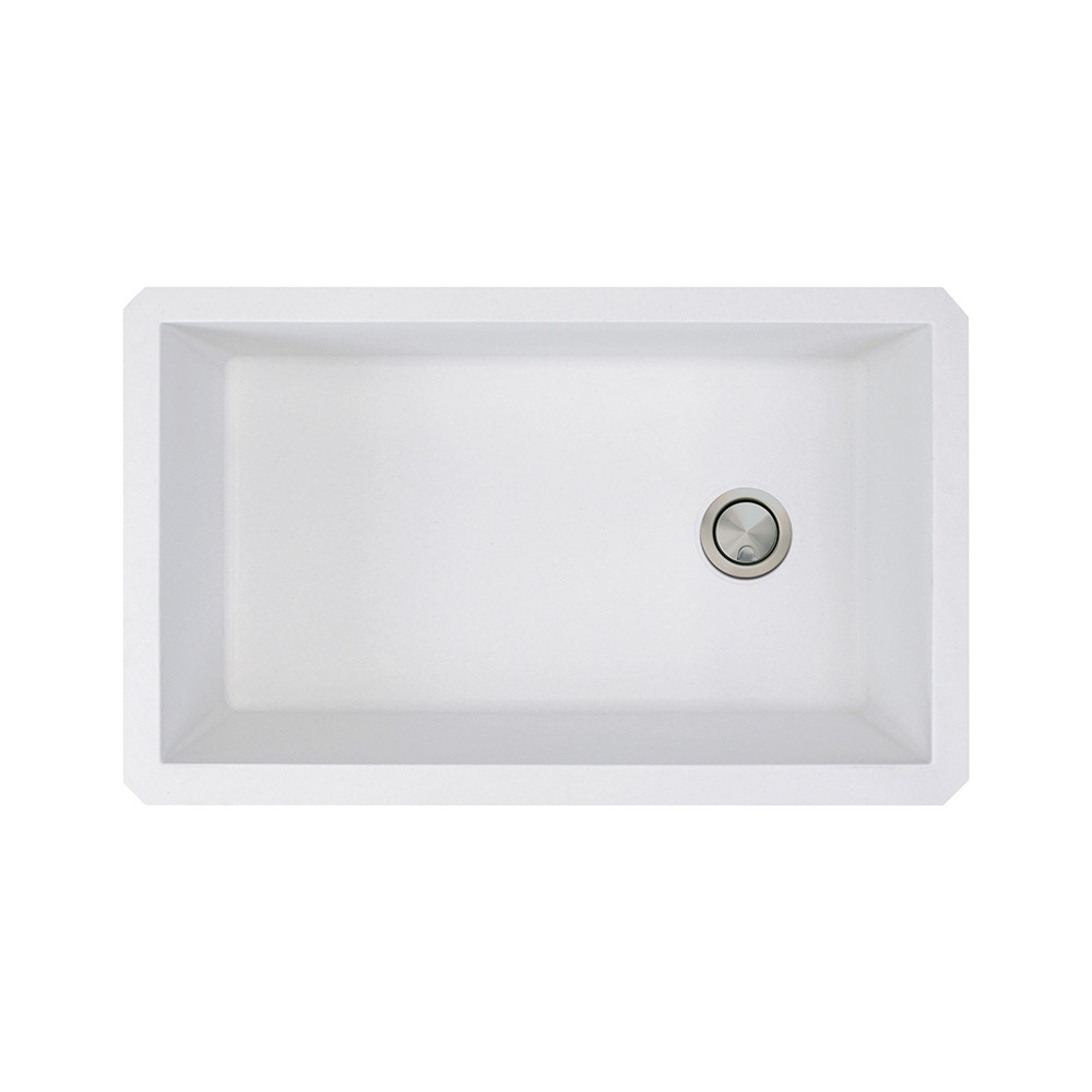 31.75-in x 19.125-in x 9.5-in Granite Super Single Undermount Kitchen Sink in White with Faucet, Grid, Strainer, Installation Kit