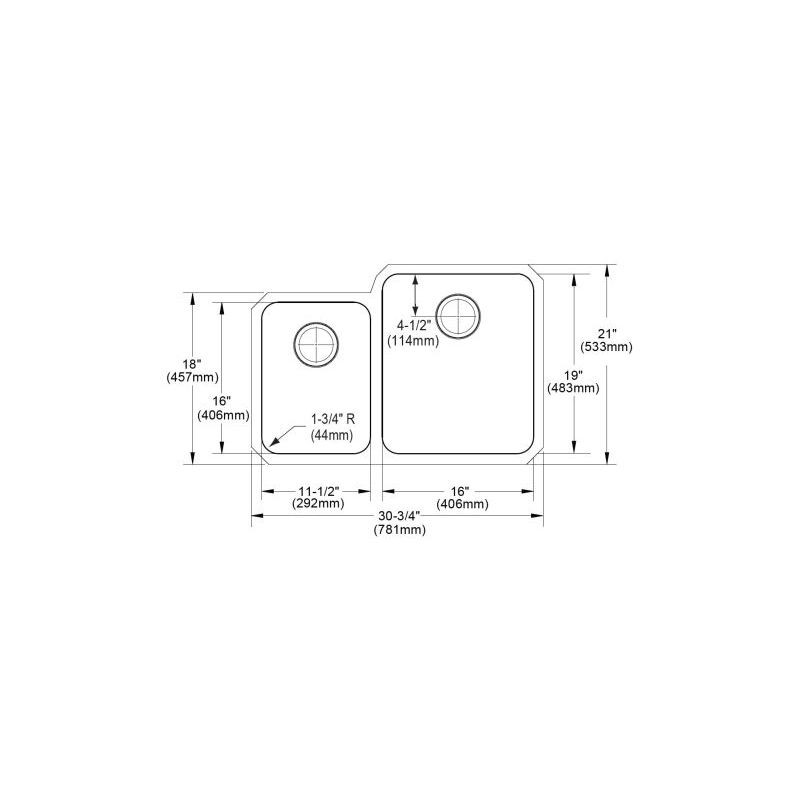 Elkay ELUH3121L Stainless Steel Double Bowl Undermount Sink in Lustrous Highlighted Satin