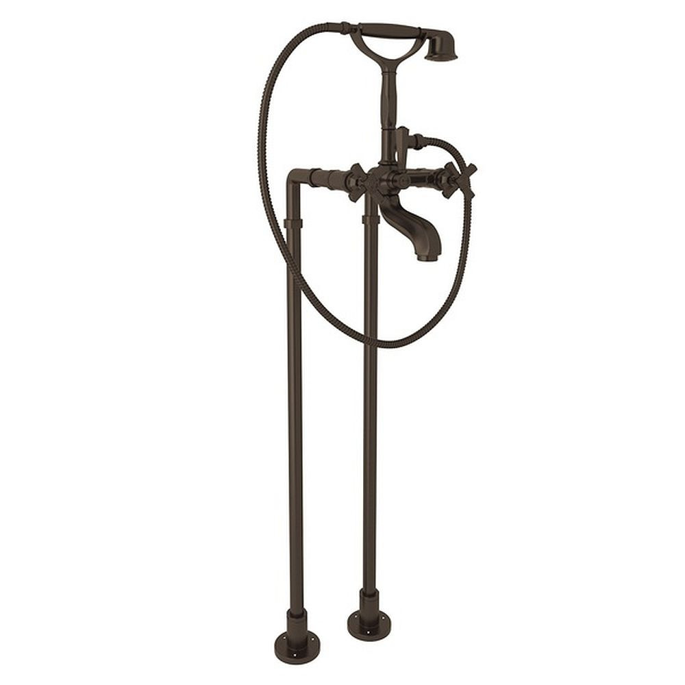 Rohl AKIT1901NXMTCB Exposed Floor Mount Tub Filler with Cross Handle Handshower and Floor Pillar Legs or Supply Unions in Tuscan Brass