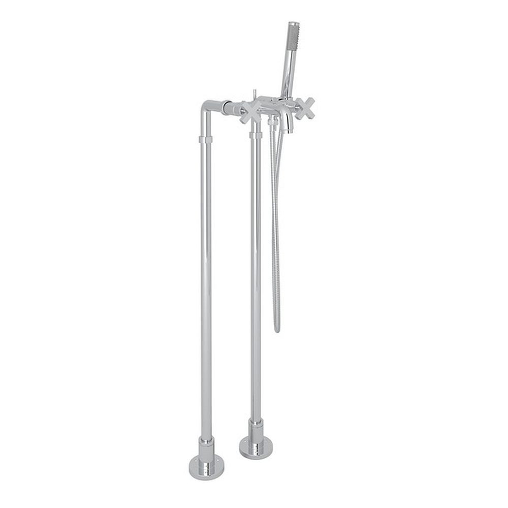 Rohl AKIT2202NXMAPC Exposed Floor Mount Tub Filler with Cross Handle Handshower and Floor Pillar Legs or Supply Unions in Polished Chrome