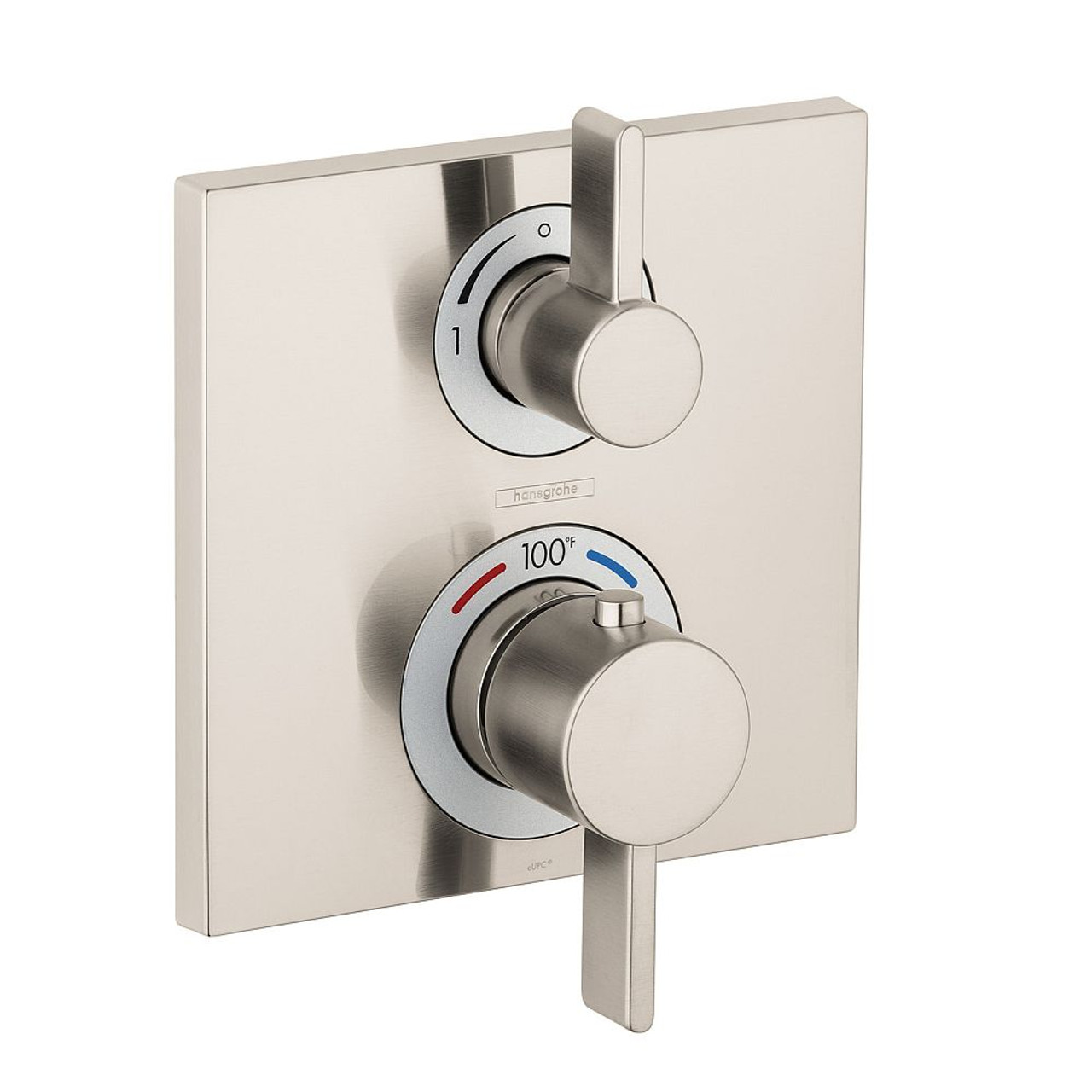 Hansgrohe 15714821 Ecostat Square Thermostatic Trim with Volume Control and Diverter, In Brushed Nickel Hansgrohe 15714821 Ecostat Square Thermostatic Trim with Volume Control and Diverter, In Brushed Nickel