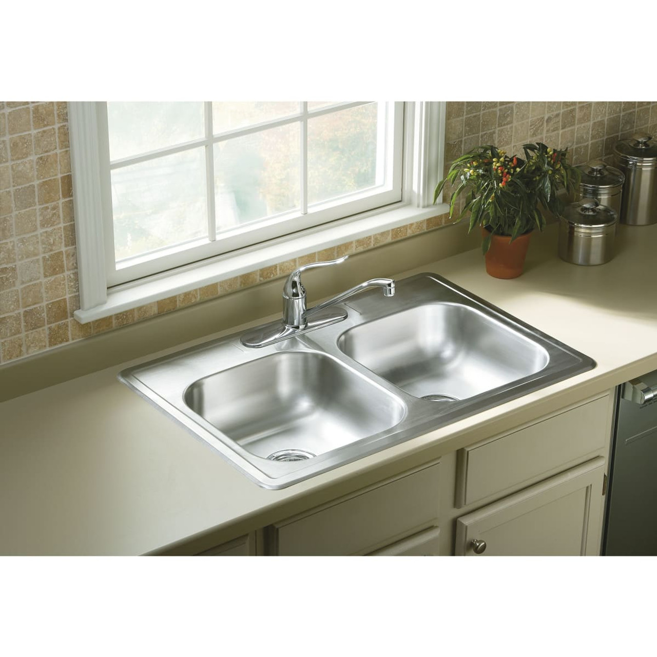 22" x 33" x 6" 3-Holes Top-Mount Double-Equal Kitchen Sink 22" x 33" x 6" 3-Holes Top-Mount Double-Equal Kitchen Sink