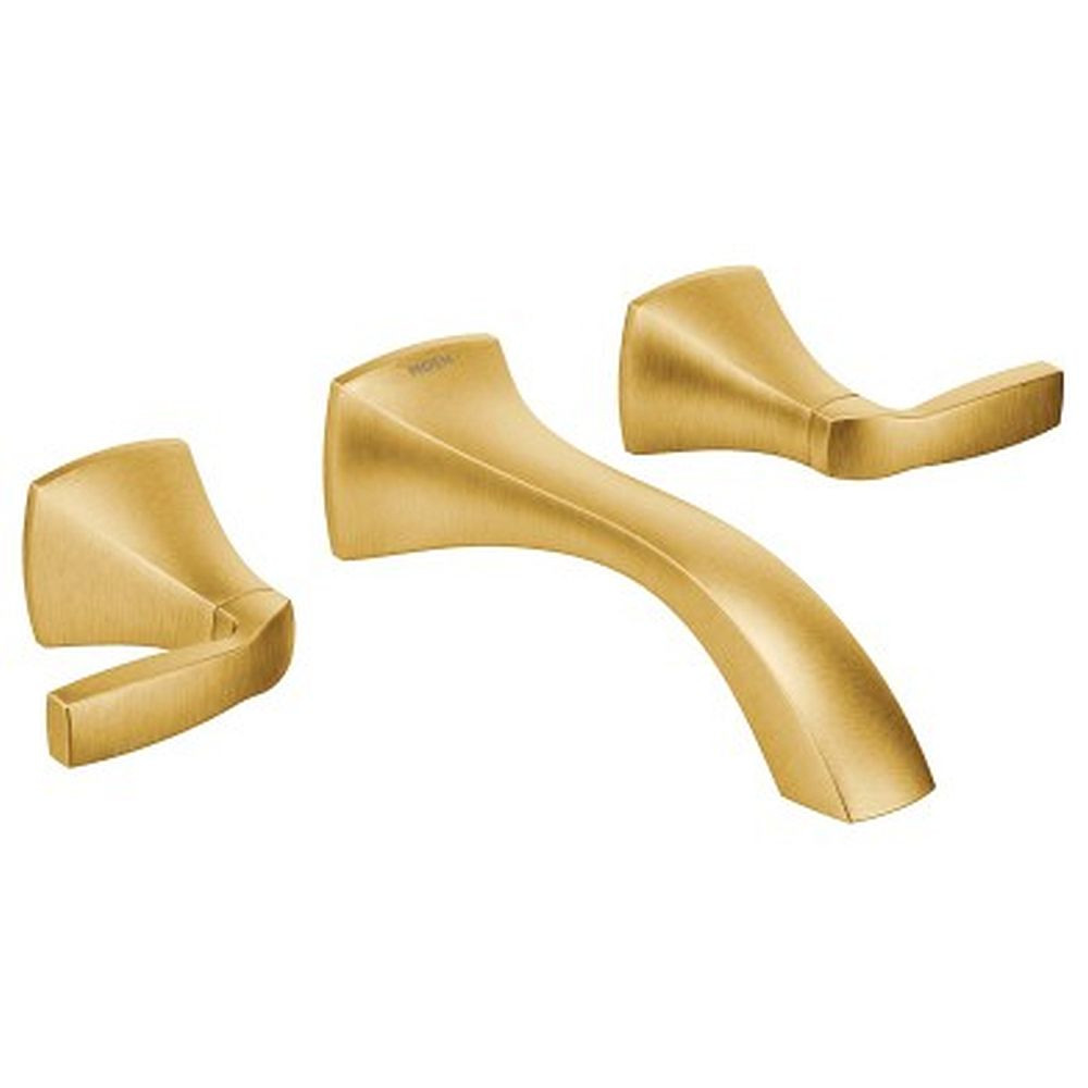 Two-Handle Wall Mount Bathroom Faucet in Brushed Gold