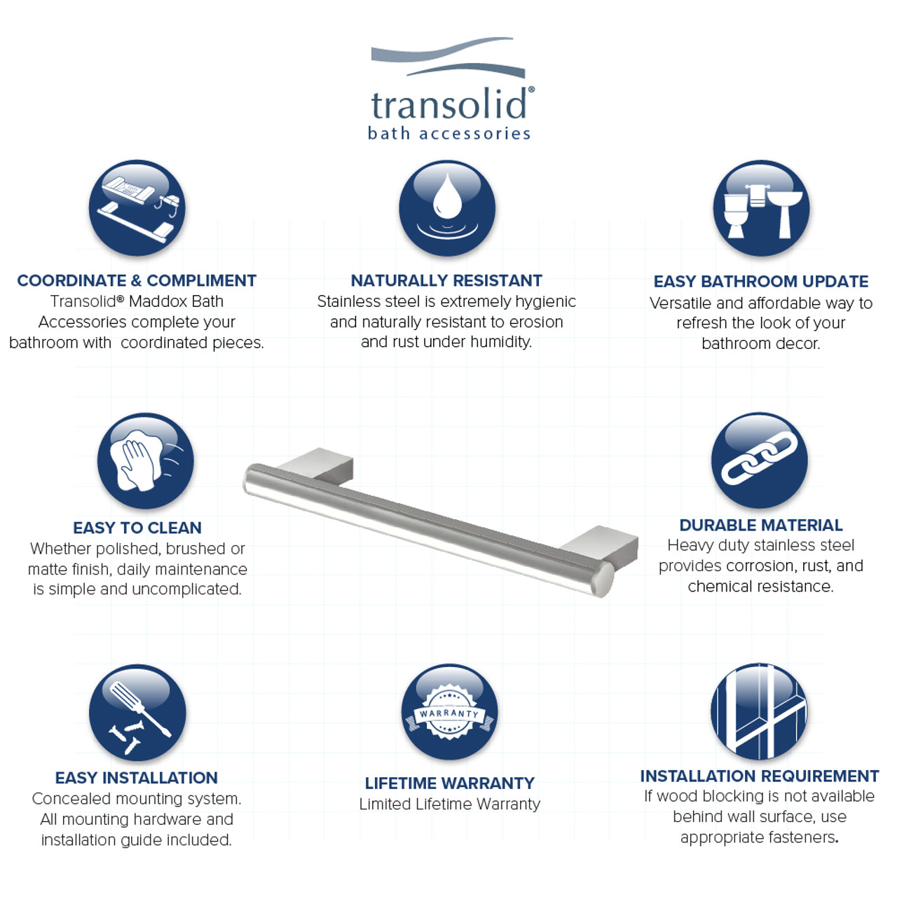 Transolid MS32BS 32-inch Grab Bar, In Brushed Stainless