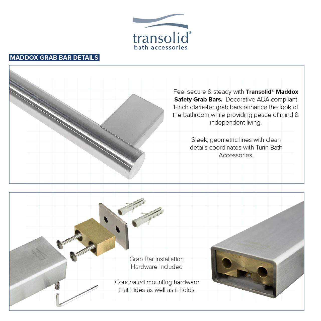 Transolid MS32BS 32-inch Grab Bar, In Brushed Stainless