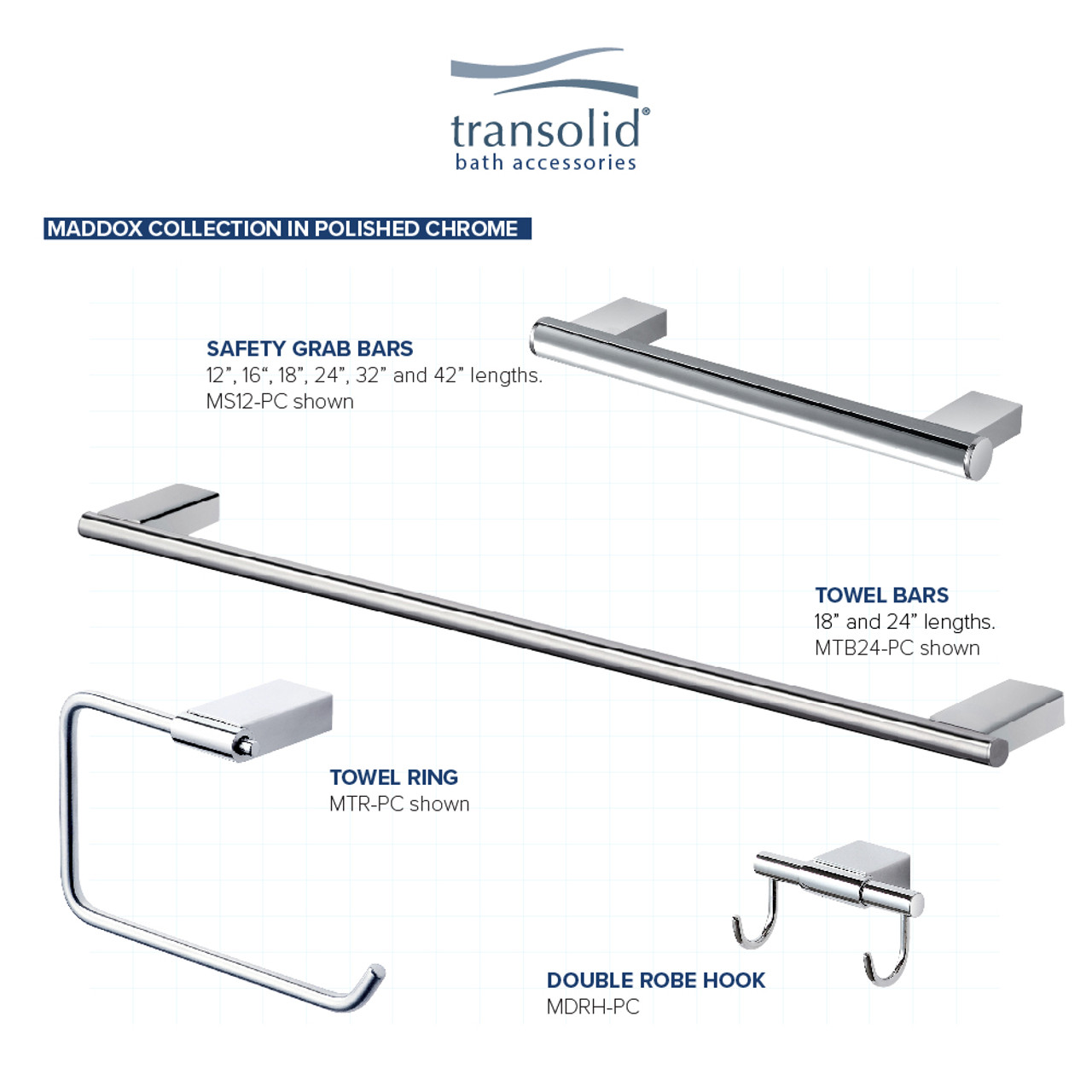 Transolid MS32PC 32-inch Grab Bar, In Polished Chrome