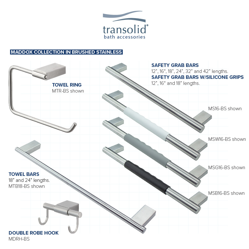 16-inch Grab Bar with Grey Rubber Handle, In Brushed Stainless