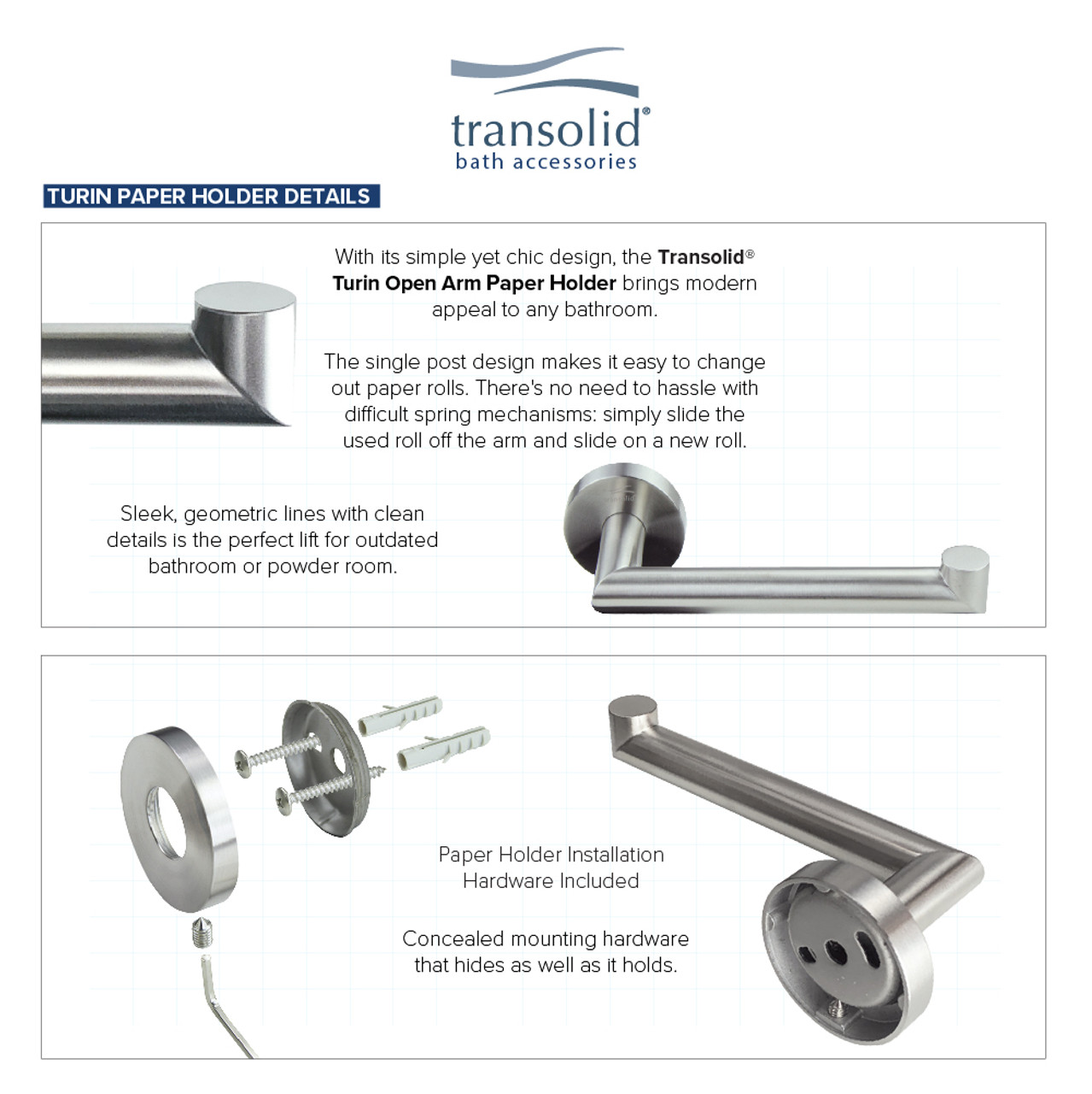 Transolid TPH-BS Paper Holder, In Brushed Stainless