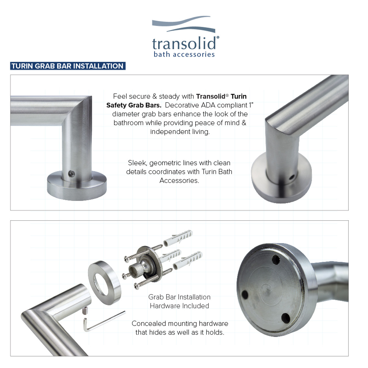 Transolid TS32BS 32-inch Grab Bar, In Brushed Stainless
