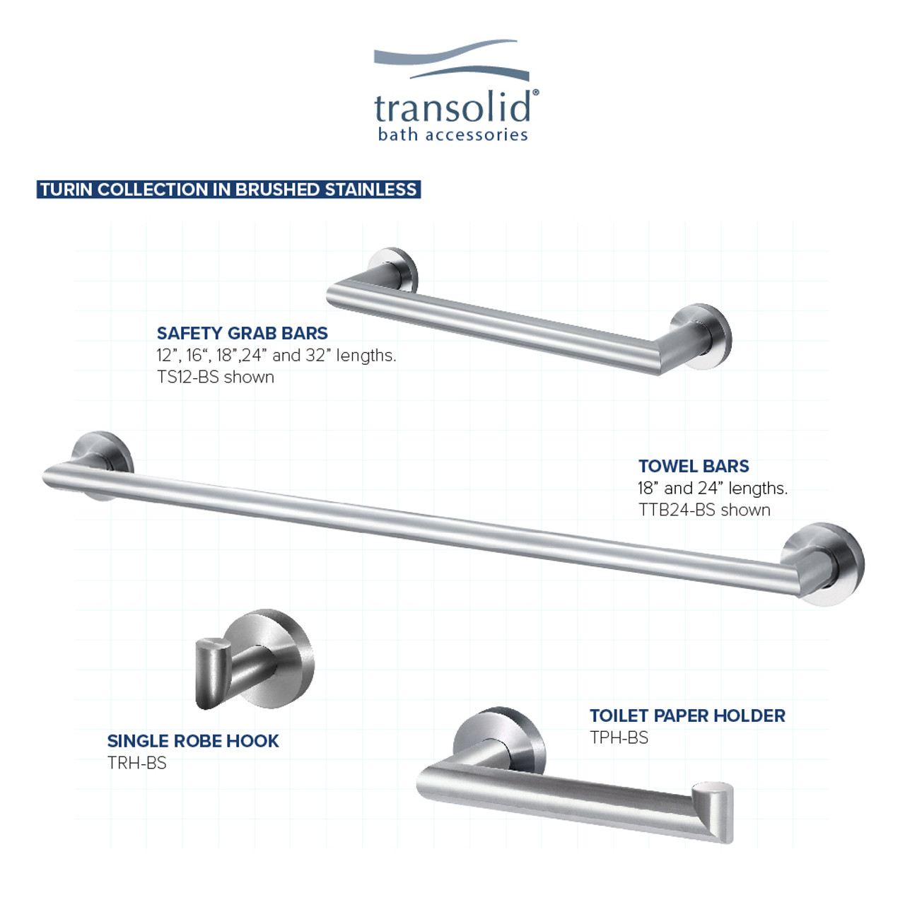 Transolid TS32BS 32-inch Grab Bar, In Brushed Stainless