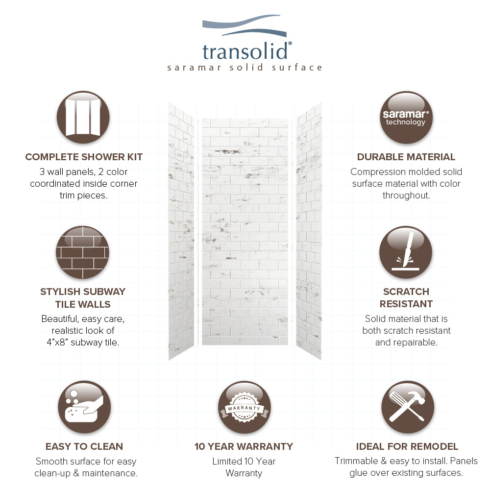 36-In X 36-In X 96-In 3-Piece Shower Wall Trimmable Kit, In White Venito