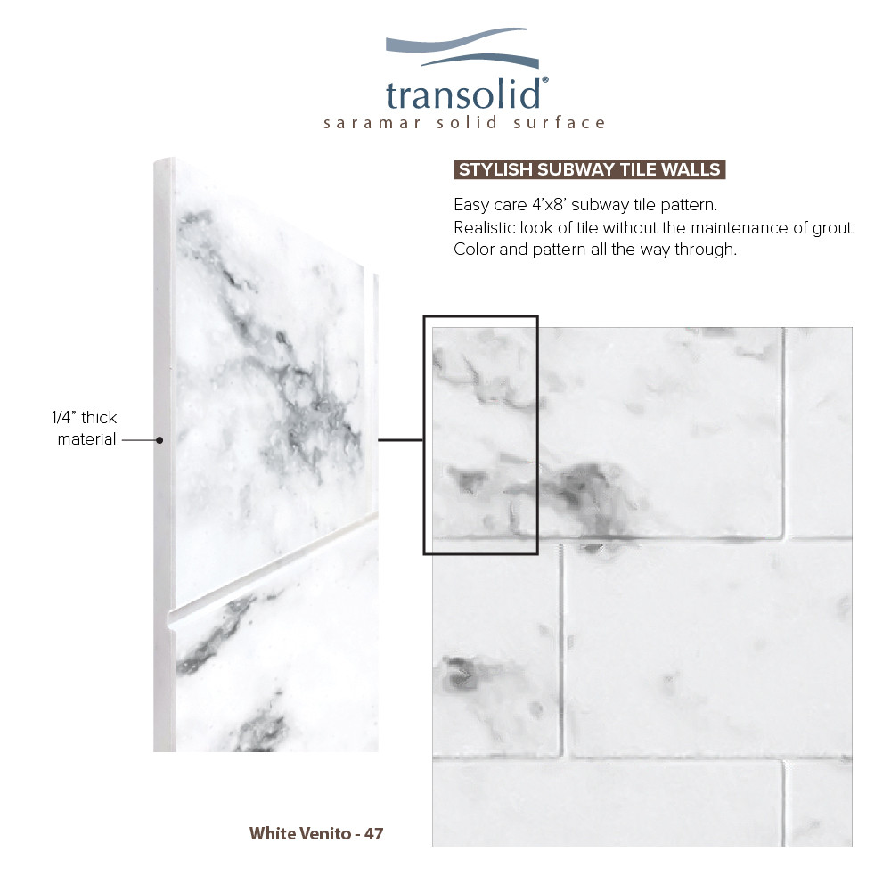 36-In X 48-In X 96-In 3-Piece Shower Wall Trimmable Kit, In White Venito