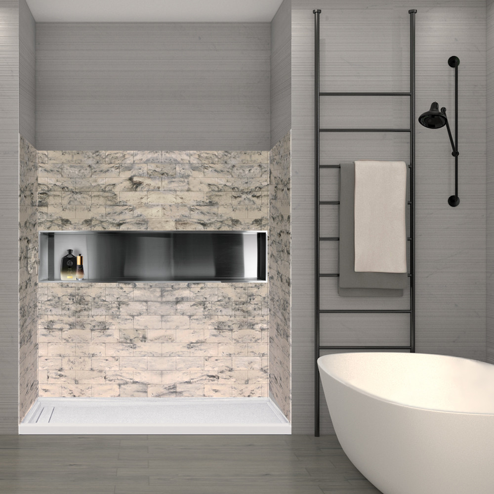 36-In X 60-In X 72-In 3-Piece Shower Wall Trimmable Kit, In Sand Creme